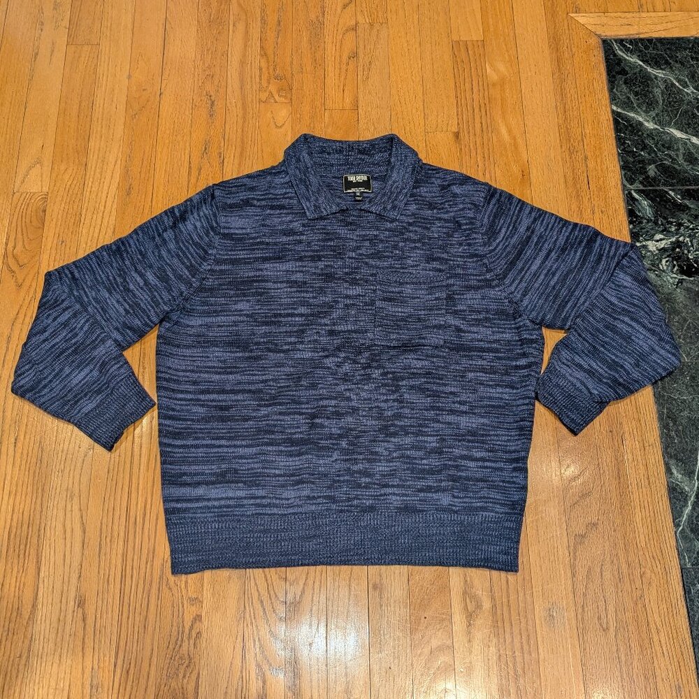 Todd Snyder Black/Blue Long Sleeve Polo Cardigan | Cotton Nylon Silk Blend | XL